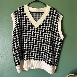 Black and white houndstooth sweater vest